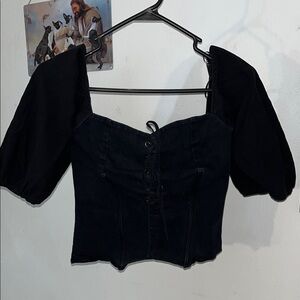 Zara Basic Black Off Shoulder Crop Top | Puff Sleeve | Size M